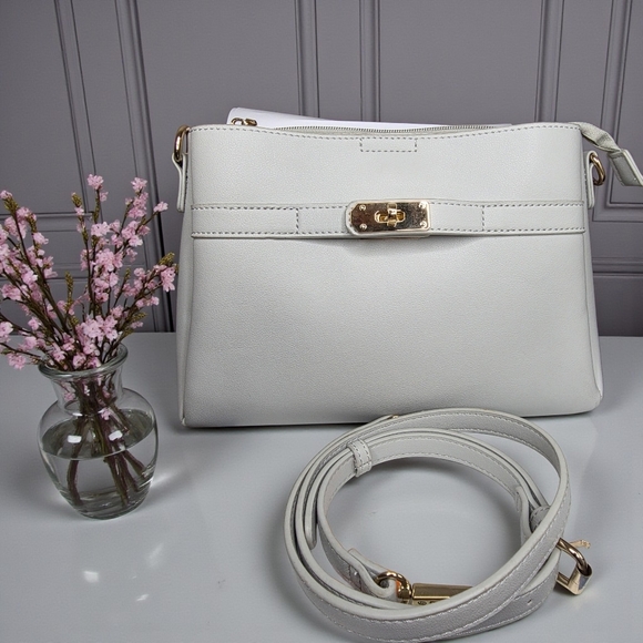 Fleur Elegant Light Gray Leather Crossbody Bag-Japan Lux - Picture 1 of 12